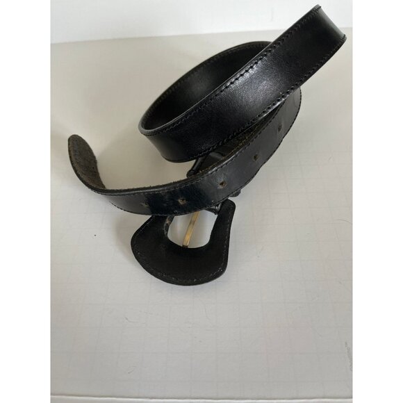 1990s Vintage Lemie Leather Belt Ladies Black Leather Buckle 1.5" W Size Small - Picture 3 of 5